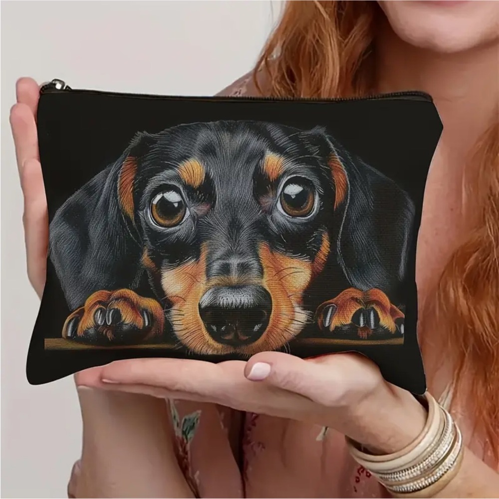 Realistic Black Dachshund Face Cosmetic Bag - Picture 2 of 6